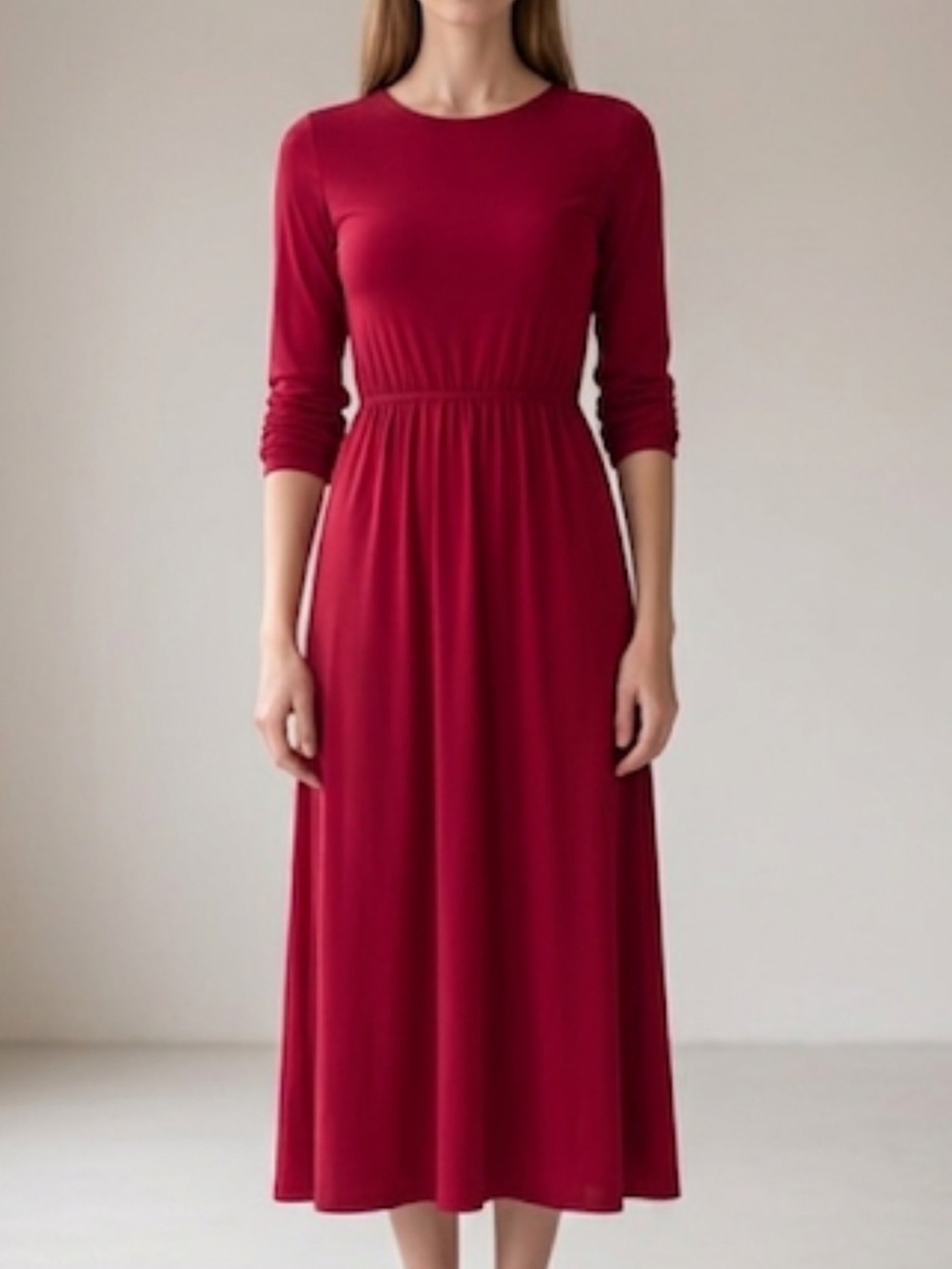 Elizabeth and James “Evy”Red Blouson Long-Sleeve Maxi Dress